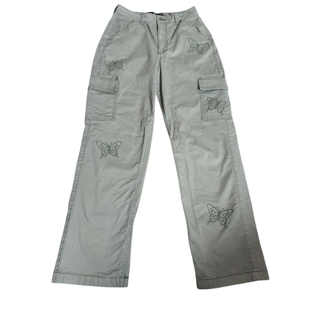 Hollister Y2K Ultra High-Rise Dad Pants Green‎ Butterfly Cargo Pants Size 27 - Picture 2 of 9